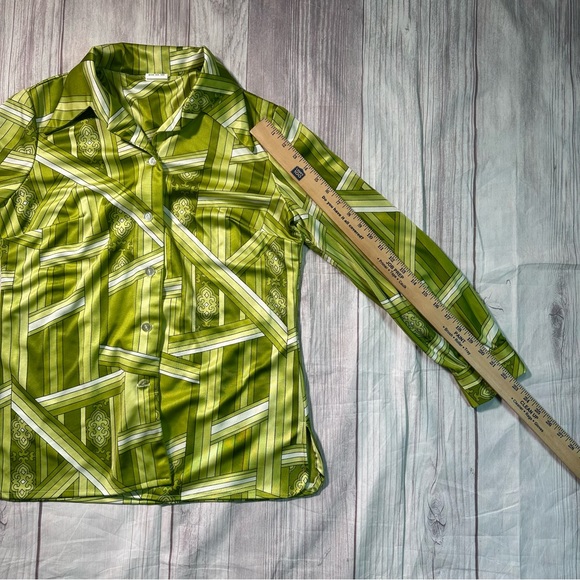 Vintage 70s Disco Psychedelic Dagger Collar Button Down Long Sleeve Blouse - Picture 5 of 6